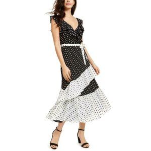 Black Whit Polka Dot Flared Dress XL  NWT